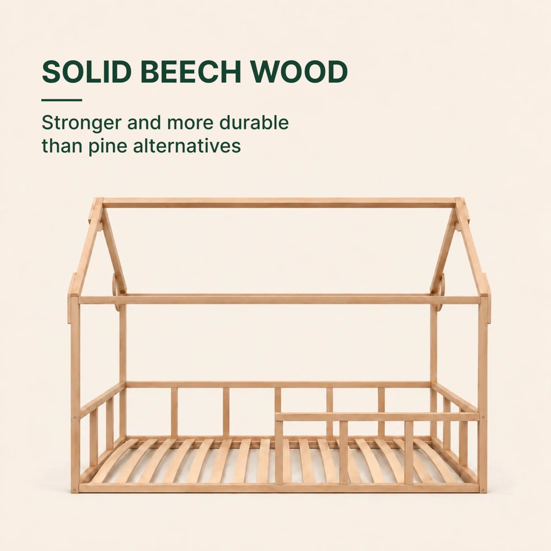 Twin Size Montessori House Bed for Kids with Fence - Goodevas