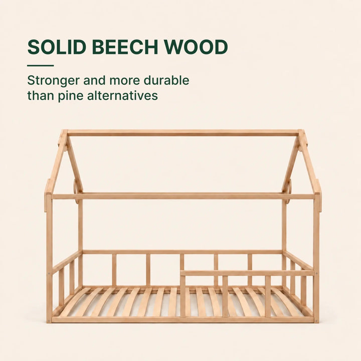 Twin Size Montessori House Bed for Kids with Fence - Goodevas