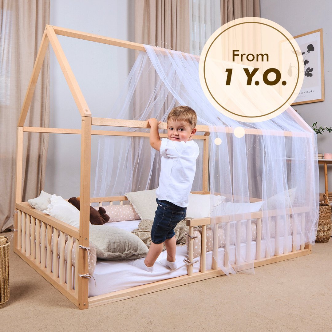 Twin Size Montessori House Bed for Kids with Fence – Goodevas