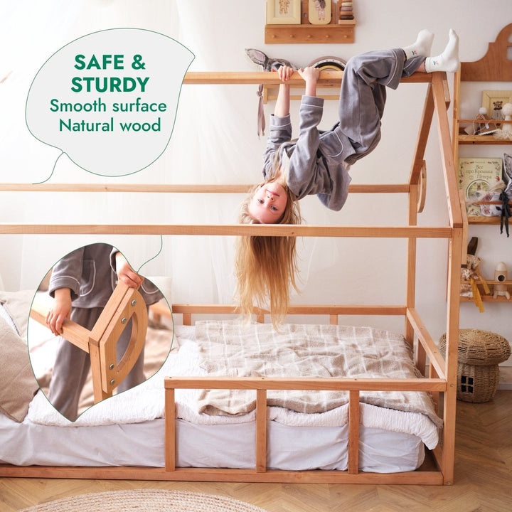 Twin Size Montessori House Bed for Kids with Fence - Goodevas