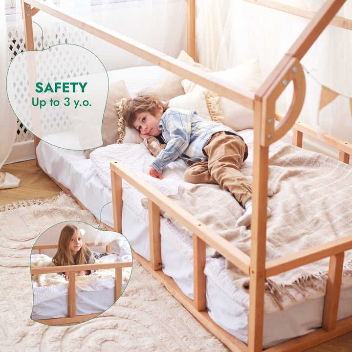 Twin Size Montessori House Bed for Kids with Fence - Goodevas