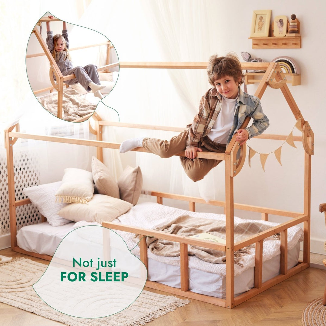 Twin Size Montessori House Bed for Kids with Fence - Goodevas