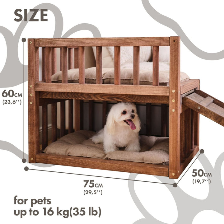 Wooden Dog Bed Platform with Two Pillows - Goodevas