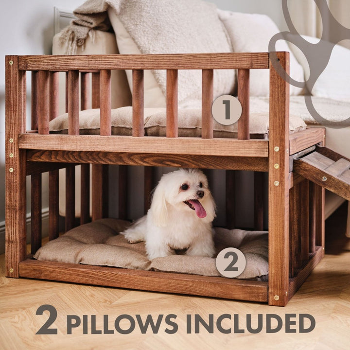 Wooden Dog Bed Platform with Two Pillows - Goodevas