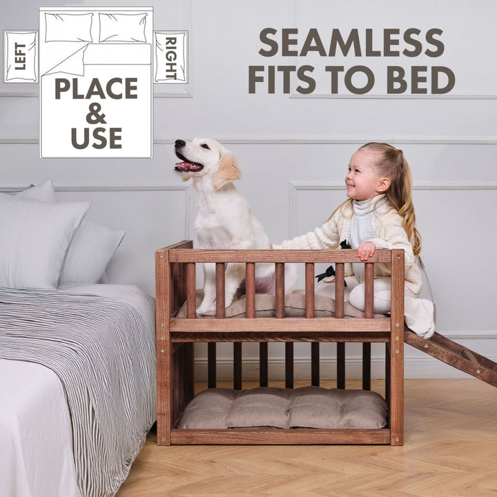 Wooden Dog Bed Platform with Two Pillows - Goodevas