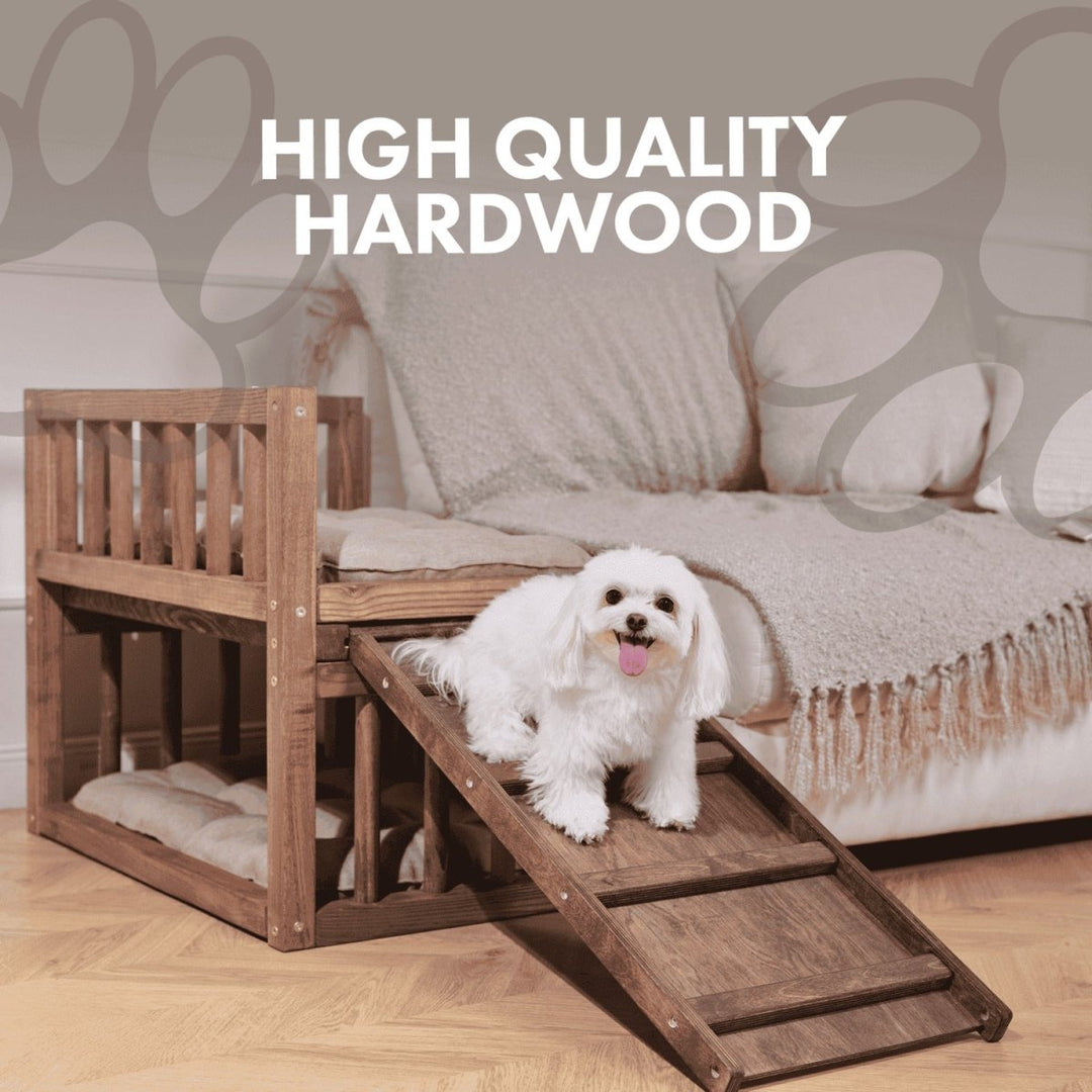 Wooden Dog Bed Platform with Two Pillows - Goodevas