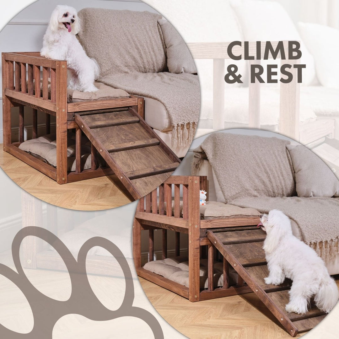 Wooden Dog Bed Platform with Two Pillows - Goodevas