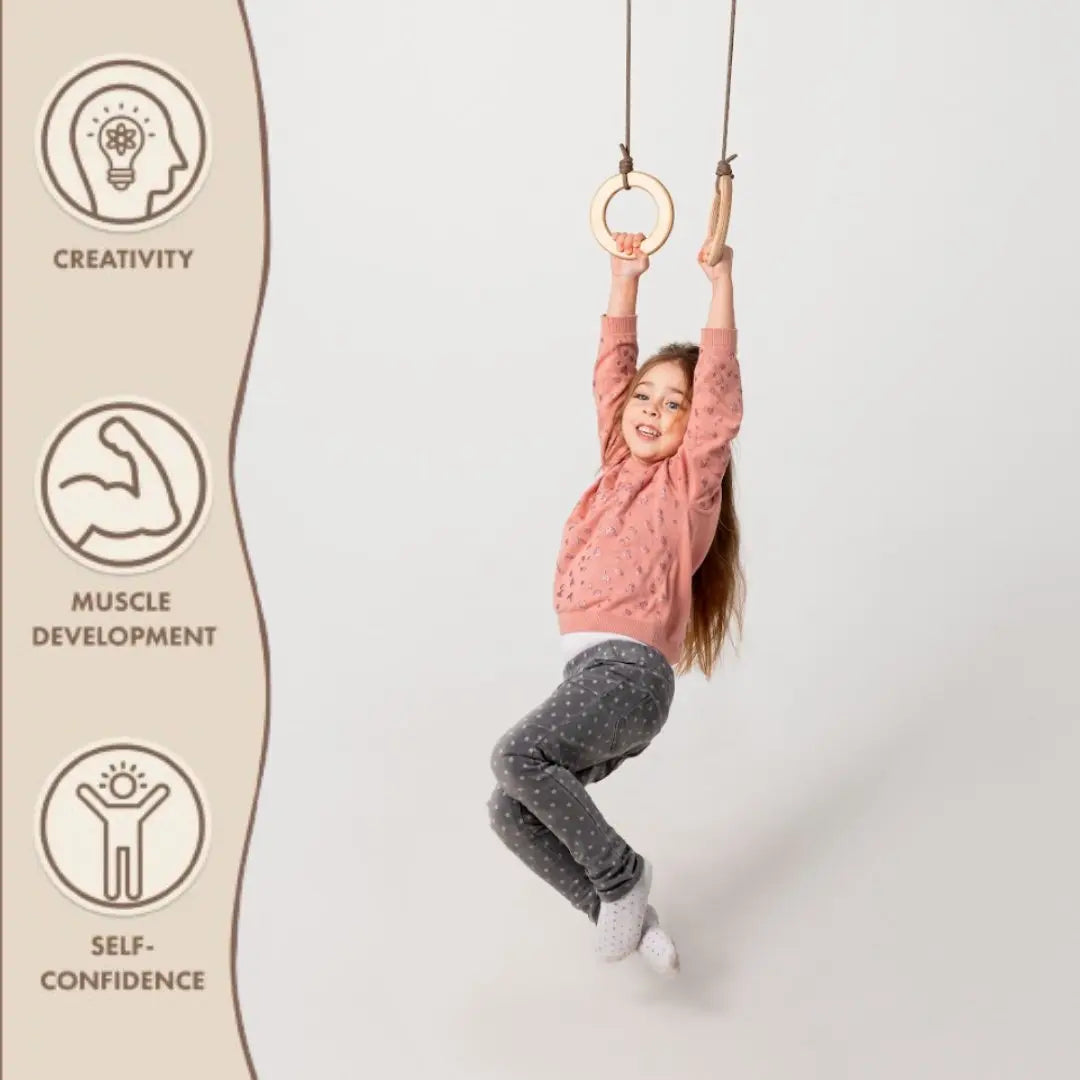 Wooden gymnastic rings for kids