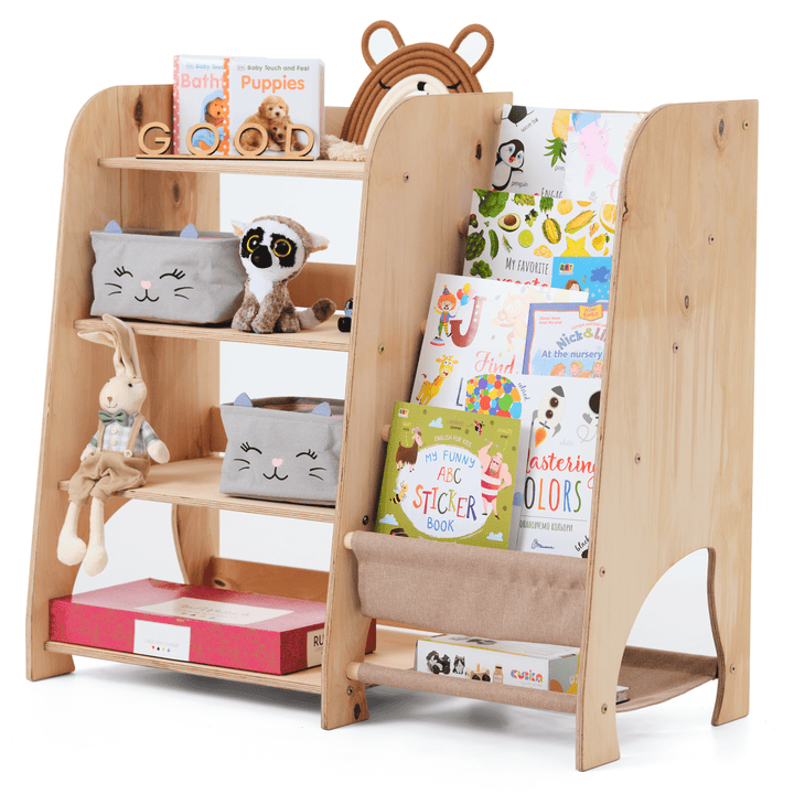 Wooden Montessori Shelves for Toddler 2in1: Bookshelf & Toy Shelving - Goodevas