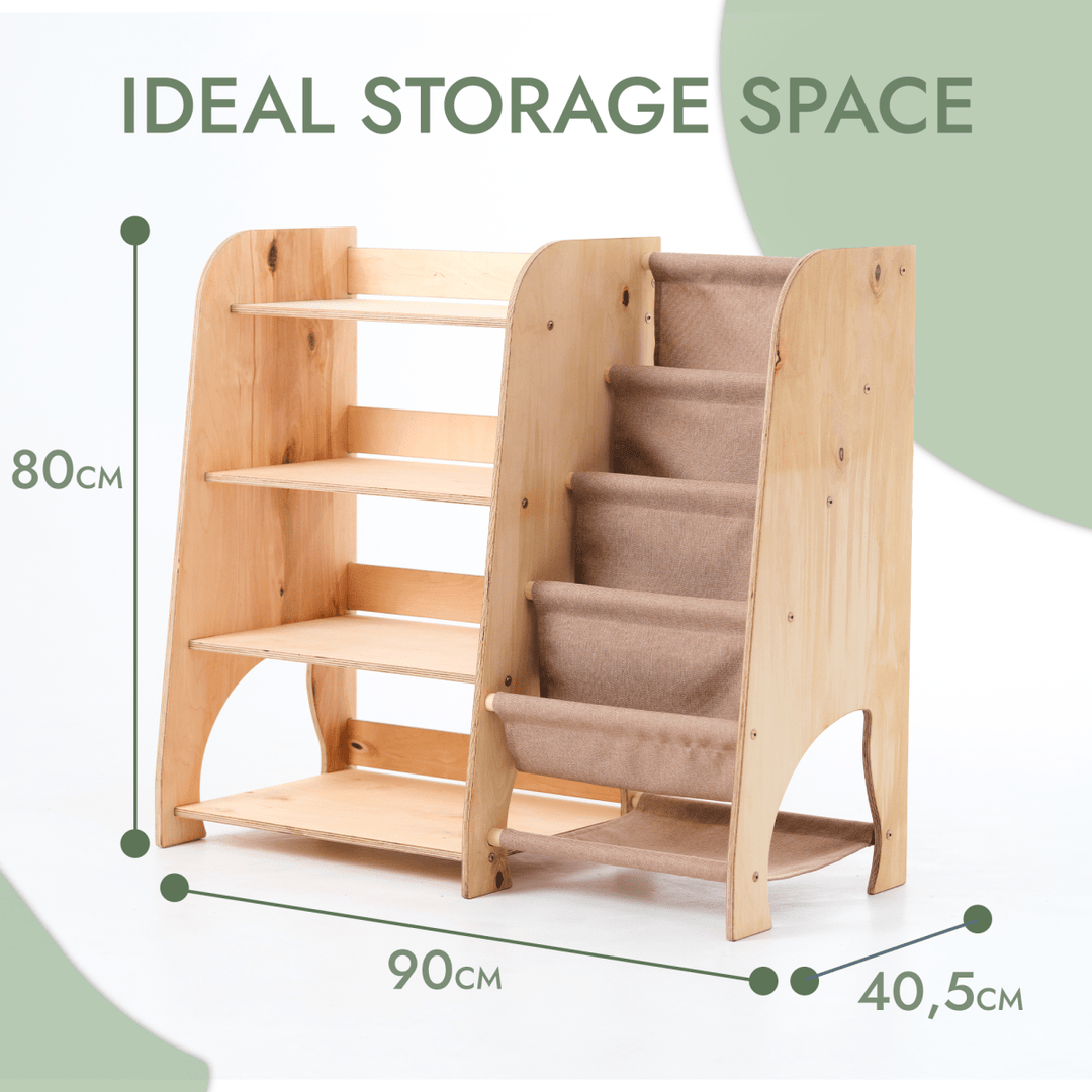 Wooden Montessori Shelves for Toddler 2in1: Bookshelf & Toy Shelving - Goodevas