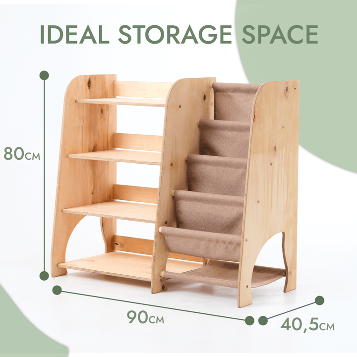 Wooden Montessori Shelves for Toddler 2in1: Bookshelf & Toy Shelving - Goodevas