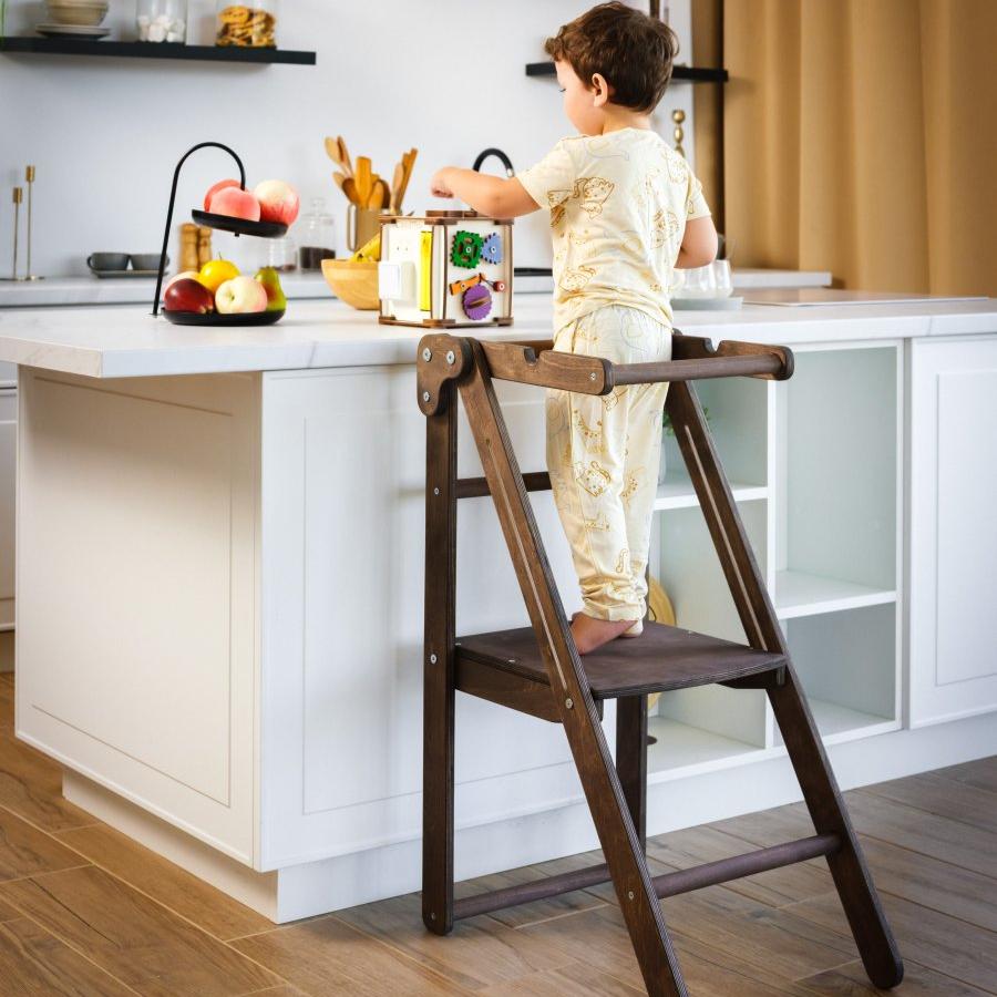 Wooden Step Stool for Preschool - Kid Chair That Grows - Chocolate - Goodevas