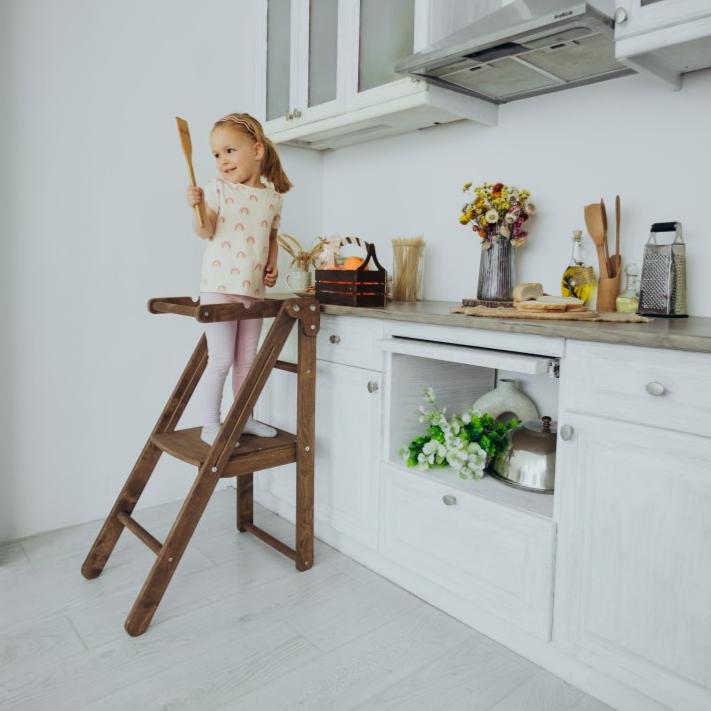 Wooden Step Stool for Preschool - Kid Chair That Grows - Chocolate - Goodevas