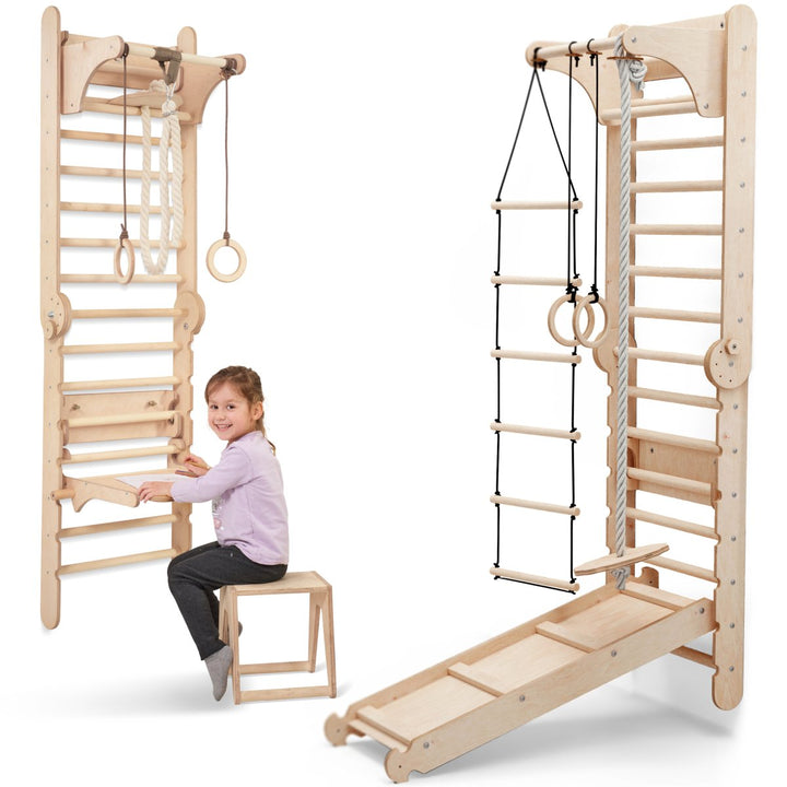 Wooden Swedish Wall / Climbing ladder for Children + Swing Set + Slide Board + Art Add - on - Goodevas