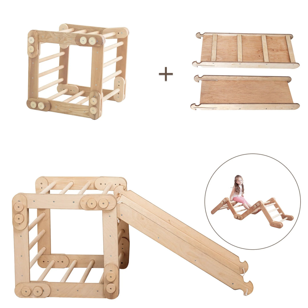 2in1 Montessori Climbing Set: Snake Ladder + Slide Board/Climbing Ramp - Goodevas