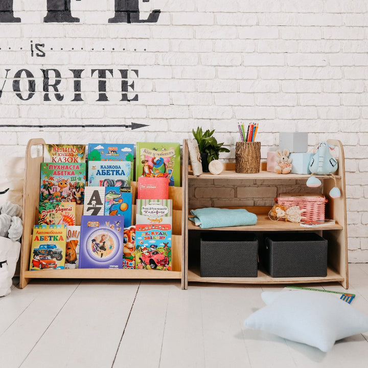 3in1 Montessori Shelves Set: Bookshelf + Toy Shelf + Lego sorter - Goodevas