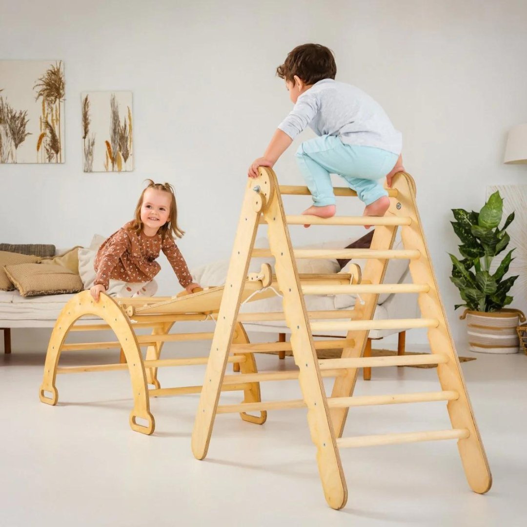 4in1 Montessori Climbing Set: Triangle Ladder + Climbing Arch + Slide Board + Art Addition - Goodevas