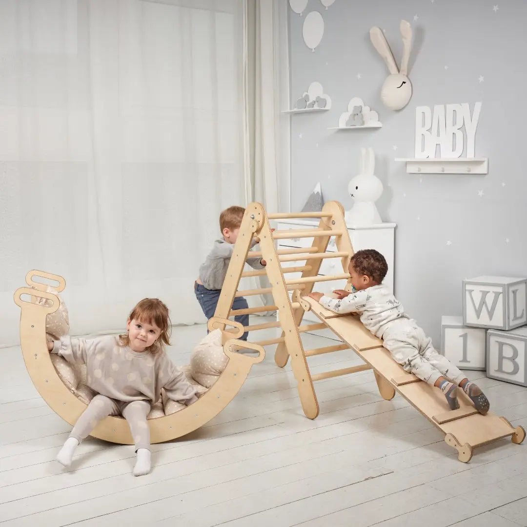 4in1 Montessori Climbing Set: Triangle Ladder + Climbing Arch + Slide ...