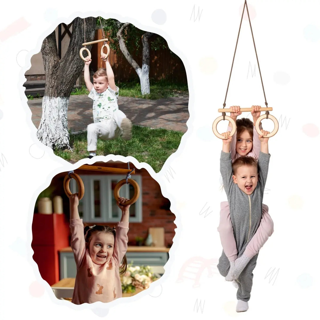 4in1 Swings Set: Rope ladder + Gymnastic rings + Disc swing +